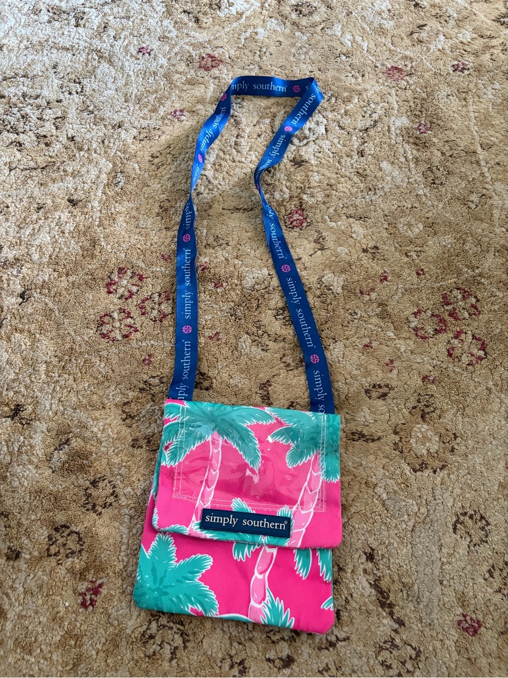Simply Southern  Pink & Teal Palm Crossbody Bag travel EUC versatile casual